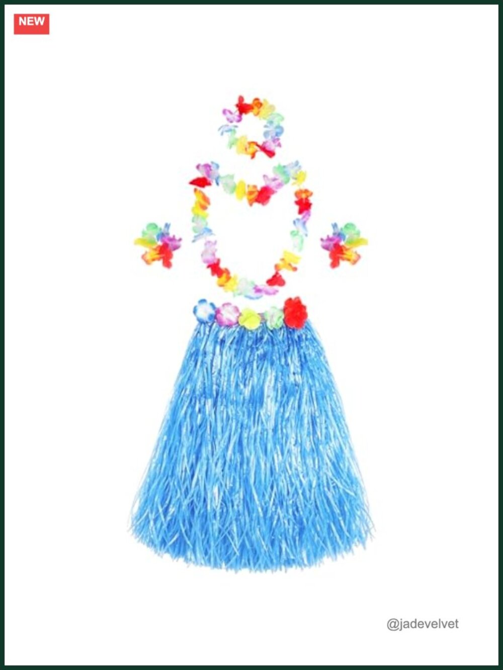 5Pc Hawaiian Hula Grass Skirt Set with Floral Headband Necklace Bracelets